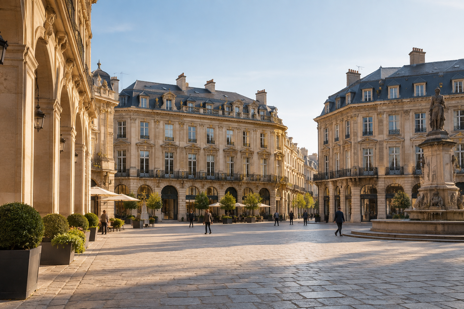 Elegant European square and architecture in morning light